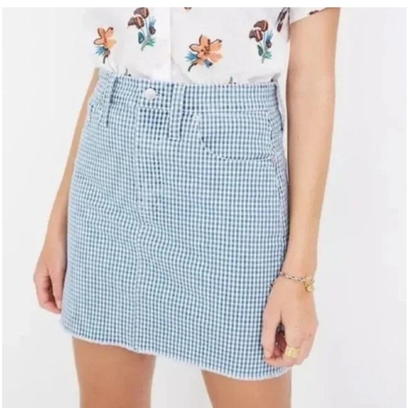 Madewell Stretch Denim Straight Navy and White Gingham Pencil Skirt - Picture 1 of 6